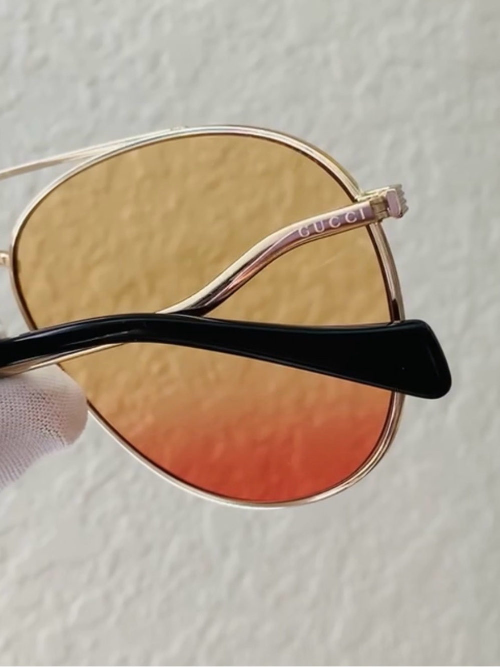Gucci Women's Gold Aviator Sunglasses with Amber-Red Gradient Lenses - Picture 6 of 6